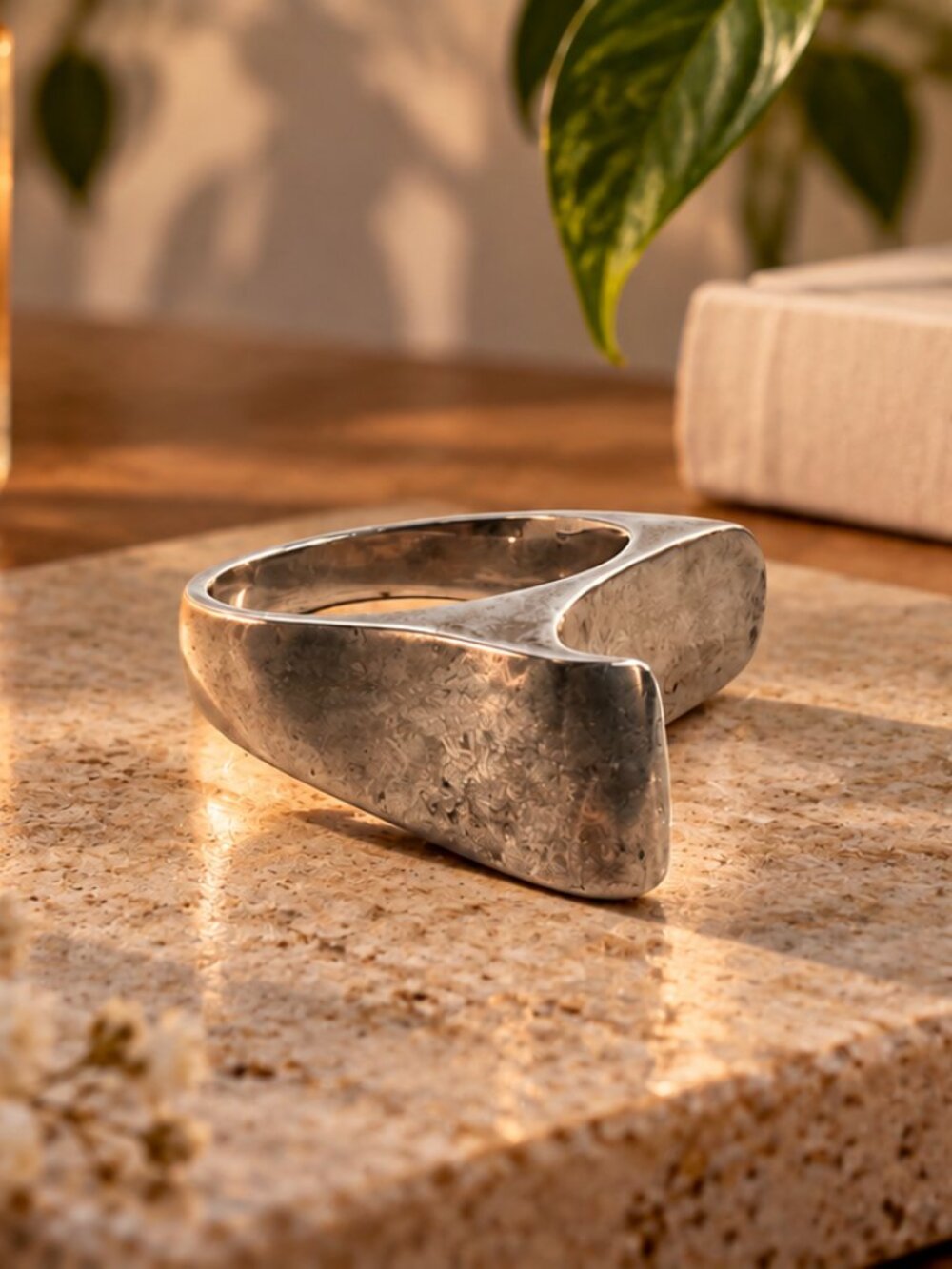 Vintage Modernist Sculptural Sterling Silver Ring | Abstract Curved Statement Ba